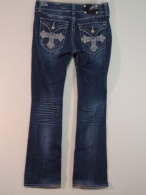 Miss Me Embellished Dark Blue Bootcut Jeans with Rhinestone Pockets